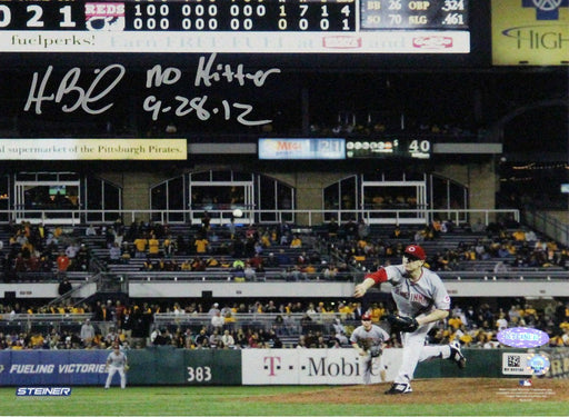 Homer Bailey Cincinnati Reds Pitching No-hitter Against Pirates Signed Horizontal 8x10 Photo w/ No Hitter 9-28-12 Insc