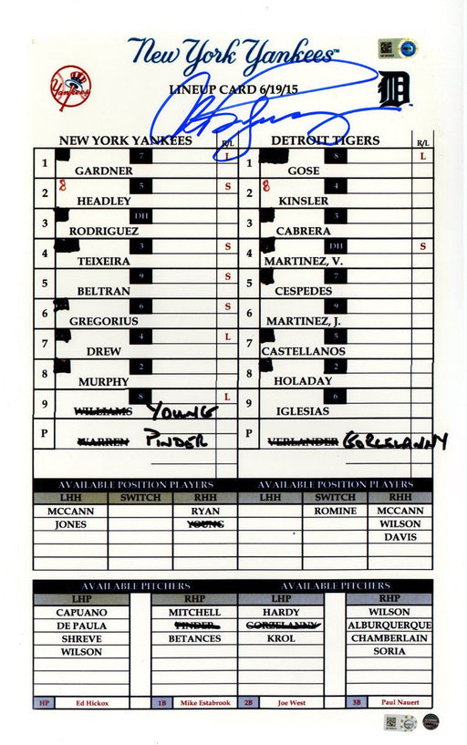 Alex Rodriguez Signed 3 000th Hit New York Yankees Replica Lineup Card