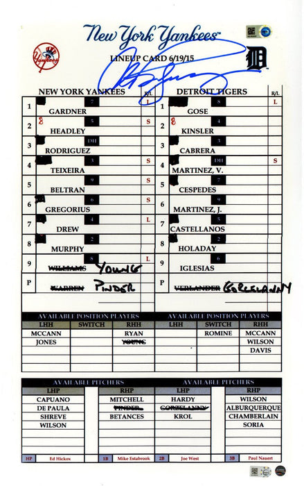 Alex Rodriguez Signed 3 000th Hit New York Yankees Replica Lineup Card