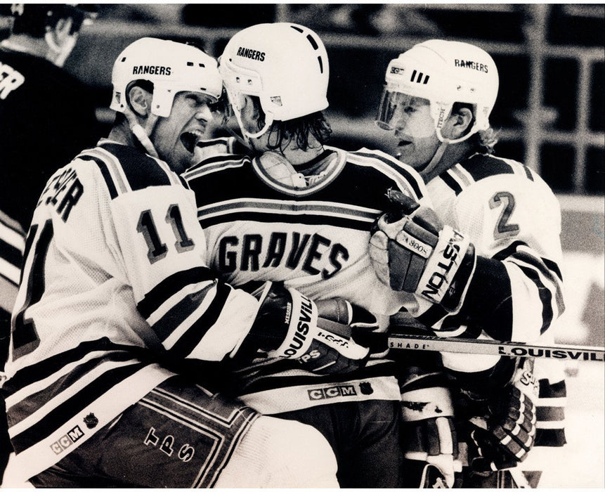 Adam Graves Brian Leetch Mark Messier BW Celebration Horizontal 16x20 Photo