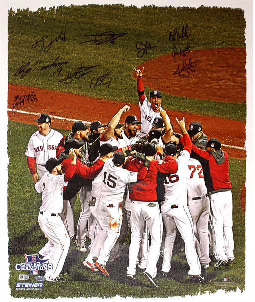 Boston Red Sox Multi Signed 2013 WS Celebration 16x20 Canvas (10 Sigs) (MLB Auth) (SSM Multi Signed LOA)