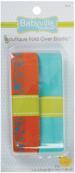 Orange & Solid Turquoise Fold Over Elastic