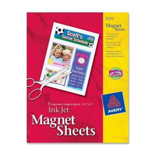 Avery Consumer Products Magnet Sheets, Printable, Inkjet, 8-1/2"x11", 5/BX, White