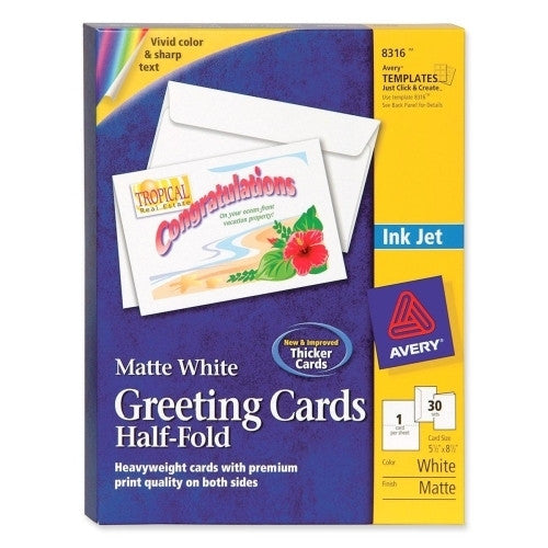 Avery Consumer Products Inkjet Greeting Cards W/Envelopes, 8-1/2"x5-1/2", 30/BX., WE