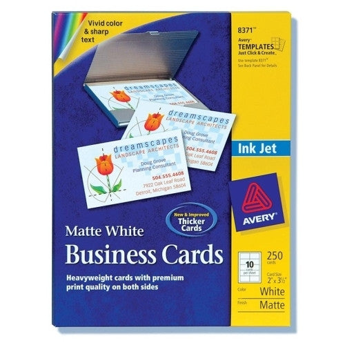 Avery Consumer Products Business Card, Inkjet, 2"x3-1/2", 250/PK, White