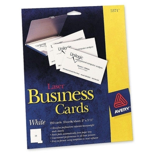 Avery Consumer Products Business Card, Laser, 2"x3-1/2", 250/PK, White