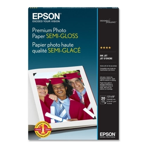 Epson America Inc. Photo Paper,Semi-Gloss,13"x19",68 lb.,10.4 mil,White