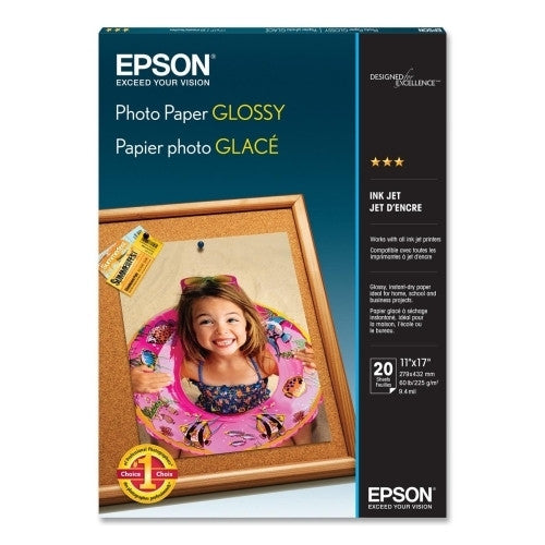 Epson America Inc. Inkjet Photo Paper,Glossy,60 lb,9.4 mil,11"x17",20/PK,WE