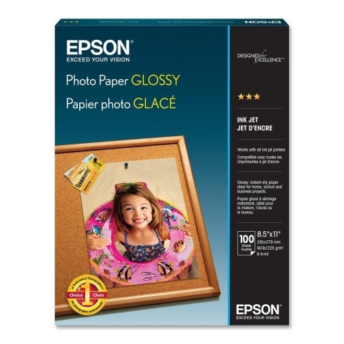 Epson America Inc. Photo Paper,8-1/2"x11",100/PK,89 GE/100 ISO,Glossy White