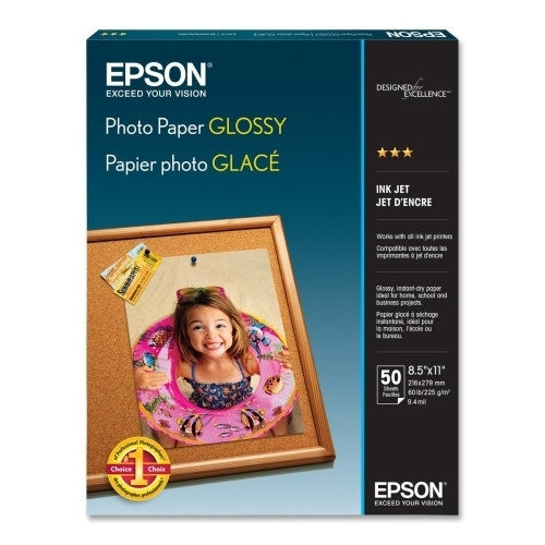 Epson America Inc. Inkjet Photo Paper,Glossy,60 lb,9.4 mil,8-1/2"x11",50/PK,WE