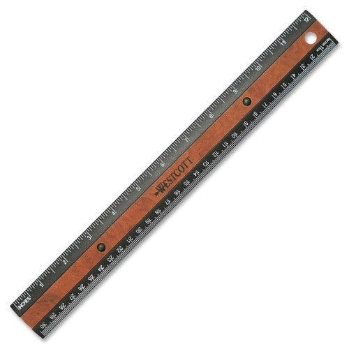 Acme United Corporation Plastic Ruler, with Wood Inlay, 12" L, Black/Burl