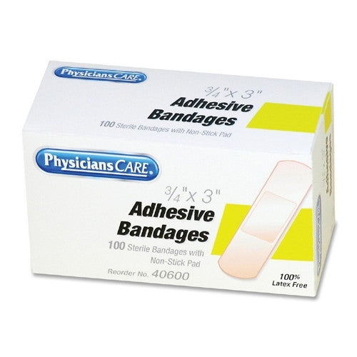 Acme United Corporation Adhesive Bandages, Plastic, 3/4"x3", 100/BX, Natural