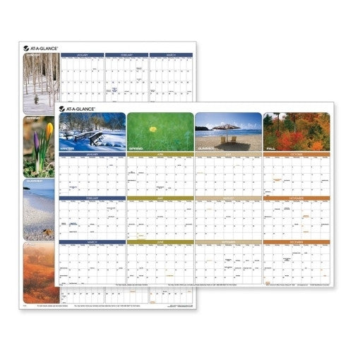 At-A-Glance Erasable Wall Calendar,Reversible,Erasable,3 6"x24",Seasons