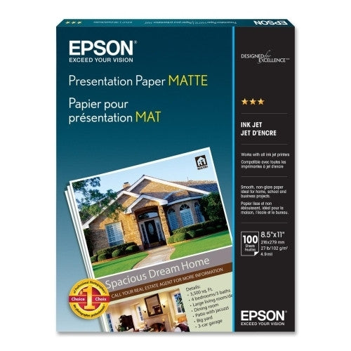 Epson America Inc. Presentation Paper,Inkjet,27 lb,8-1/2"x11",90 GE,100/PK,WE