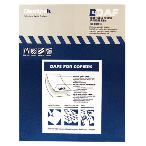 Chartpak Drafting Film,Film Backing,Permanent,8-1/2"x11",100/BX