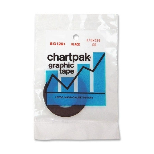 Chartpak Chart Tape, Glossy, 1/8"x324", Gloss/Black