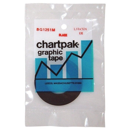 Chartpak Chart Tape, Matte, 1/8"x324", Matte/Black