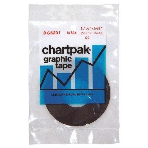 Chartpak Chart Tape, Glossy, 1/16"x648", Gloss/Black