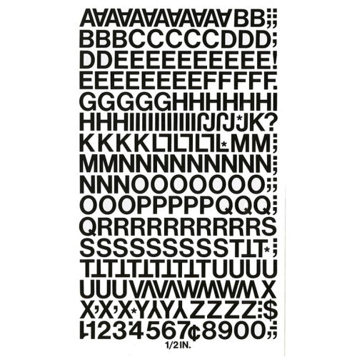 Chartpak Vinyl Numbers/Letters, 1/2", Black