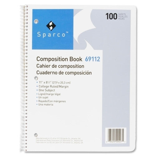 Sparco Products Composition Book, 100 Sheets, College Ruled,11"x8-1/2", WE