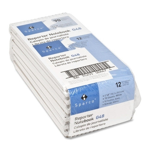 Sparco Products Reporter's Notebook,Gregg Ruled,70 Sheets,4"x8",12/PK, White