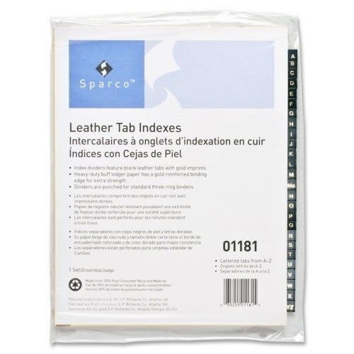 Sparco Products Black Leather Tab Indexes, A-Z, 11"x8-1/2", 12/ST, Buff