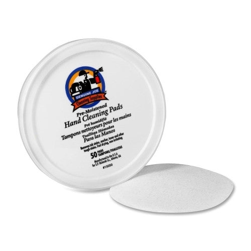 Genuine Joe Pre-moistened Hand Cleaning Pads, 3" Diameter, 50 Pads