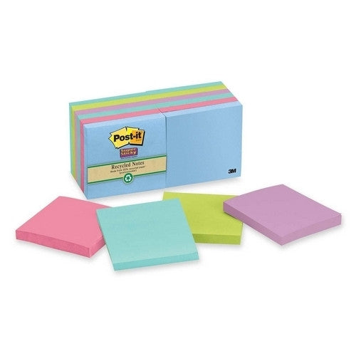 3M Commercial Office Supply Div. Super Stick Notes, 3"x3", 12/PK, Tropical Colors