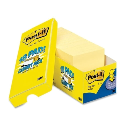 3M Commercial Office Supply Div. Post-it Notes, Pop-up, 3"x3", 90 Sheets/Pad, 18/PK, Canary