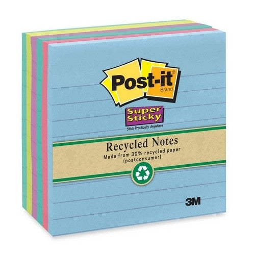 3M Commercial Office Supply Div. Super Sticky Pads, Lined, 4"x4", 90 Sh/PD, 6/PK, Tropical