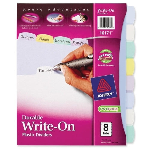 Avery Consumer Products Write-on Dividers,Translucent,8-Tab,8-1/2"x11",Multi