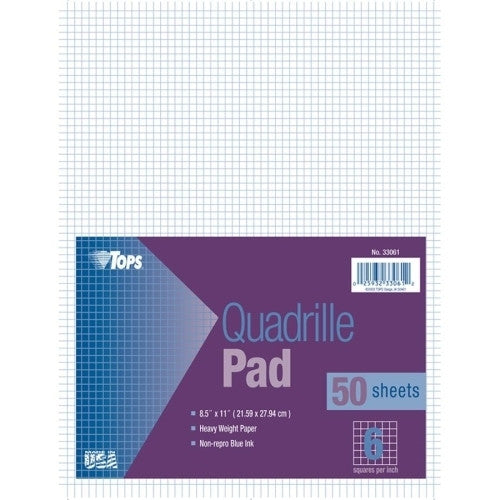 Tops Business Forms Quadrille Pads,6"x6" Ruled, 20 lb.,8-1/2"x11",50Shts/PD,WE