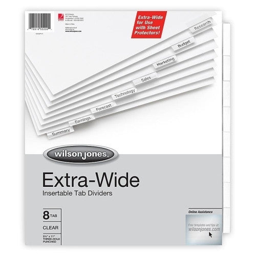 Acco/Wilson Jones Oversized Insertable Index Tabs, 8 Tab, 11"x9-1/4", Clear