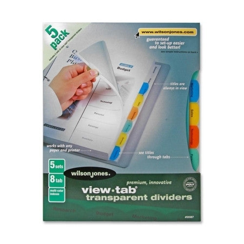 Acco/Wilson Jones Transparent Dividers, 8-Tab, Square, 5 ST/BX, Multicolor