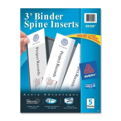 Avery Consumer Products Binder Spine Inserts, 3"Capacity, 15/PK, White