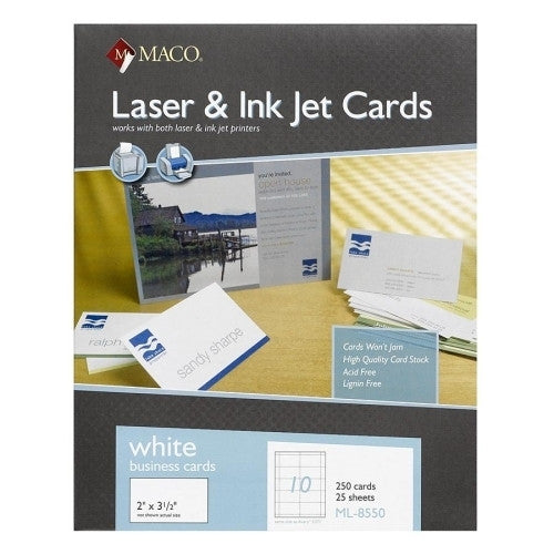 Maco Tag & Label Business Cards, Laser/Inkjet, 3-1/2"x2", 250/BX, White