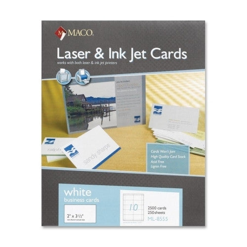 Maco Tag & Label Business Cards, Laser/Inkjet, 3-1/2"x2", 2500/BX, White