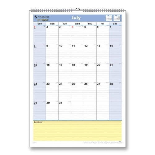 Wall Planner/Calendar, Monthly, Note Space, 12"x17"