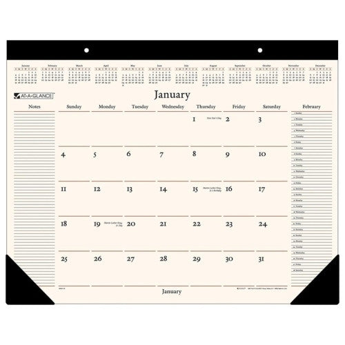 At-A-Glance Monthly Desk Pad, 12 Months Jan-Dec, 22"x17", Black