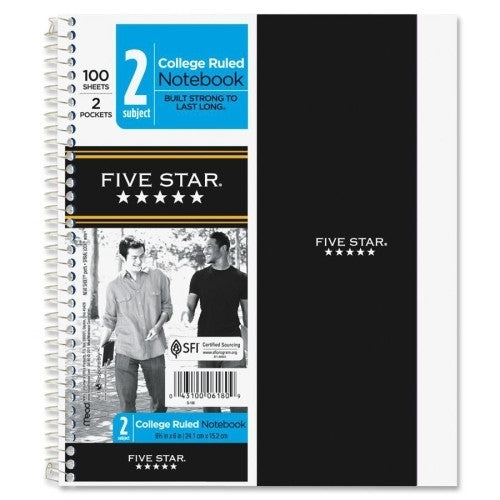 Mead Notebook, 2-Subject/2-Pocket, 100 Shts, 9-1/2"x6", Assorted