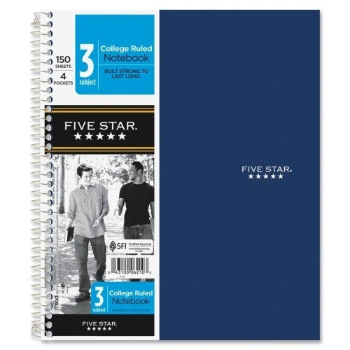 Mead Notebook, 3-Subject/4-Pocket, 150 Shts, 11"x8-1/2", Assorted