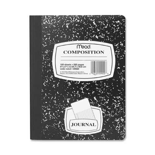 Mead Composition Book, Special Ruled, 9-3/4"x7-1/2", Black Marble