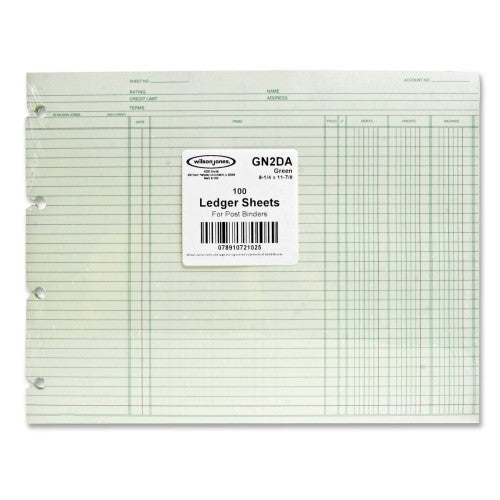 Acco/Wilson Jones Ledger Sheet, 3 Col., Sngl, 9-1/4"x11-7/8", 100/PK, Green