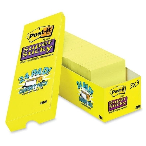 3M Commercial Office Supply Div. Super Sticky Pads, 3"x3", 24/PK, 90 Sh/PD, Canary