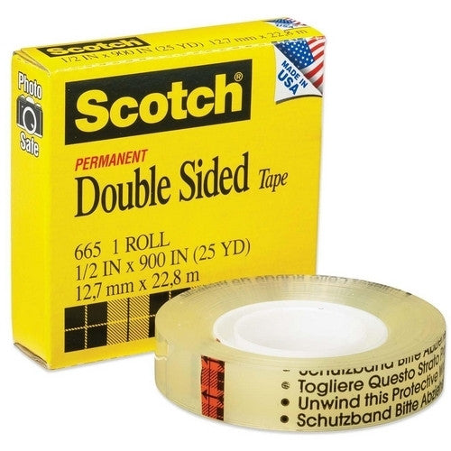 3M Commercial Office Supply Div. Double-sided Tape, 1"Core, 1/2"x900", Clear