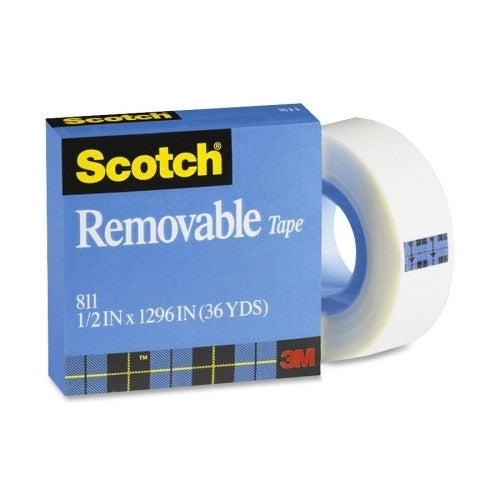 3M Commercial Office Supply Div. Removable Tape, 1" Core, 3/4"x1296", Transparent