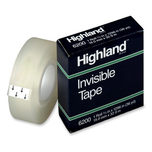 3M Commercial Office Supply Div. Invisible Tape, 1" Core, 3/4"x1296", Clear