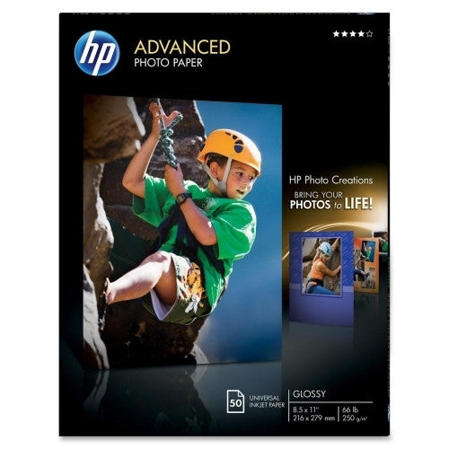 Hewlett-Packard Photo Paper, Glossy,66lb.,10.5Mil,8-1/2"x11", 50SH/PK,WE