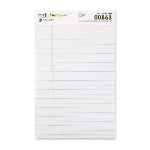 Nature Saver Recycled Pad, Jr. Legal Ruled, 5"x8", 50 Sheets, White