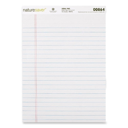 Nature Saver Recycled Pad, Legal Ruled, 8-1/2"x11-3/4", 50 Sheets, White